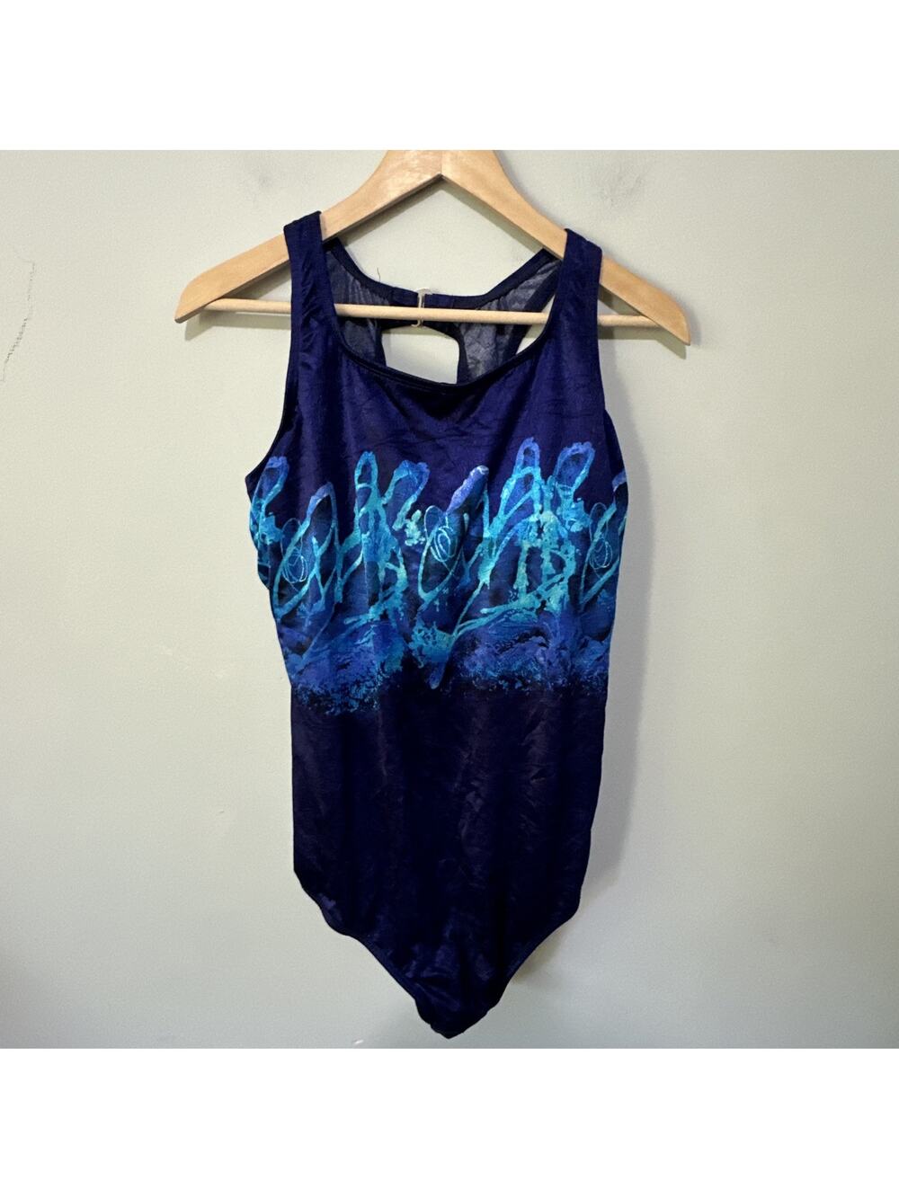 Vintage Delta Burke Swimsuit Womens 22 Blue Abstract Print One Piece Retro Beach
